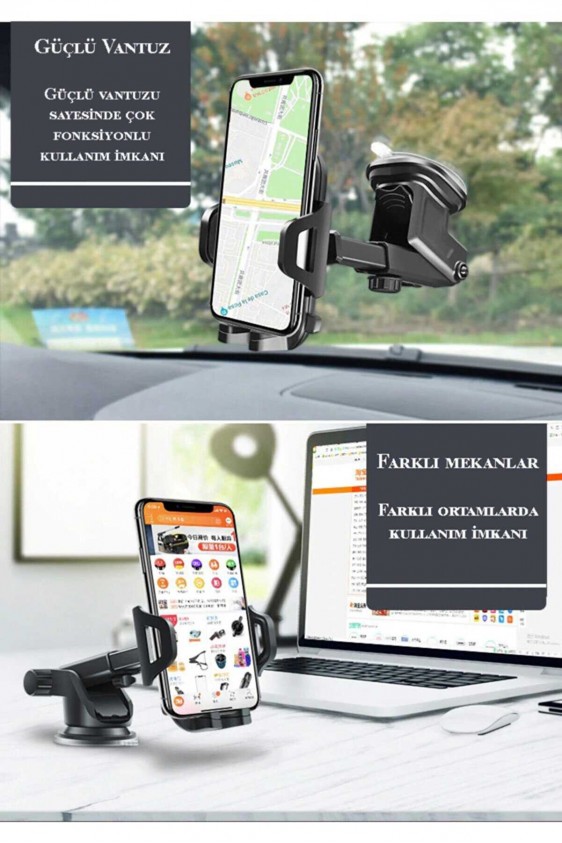 Vantuzlu Araç İçi Uzayan Ayarlanabilir Telefon Tutucu