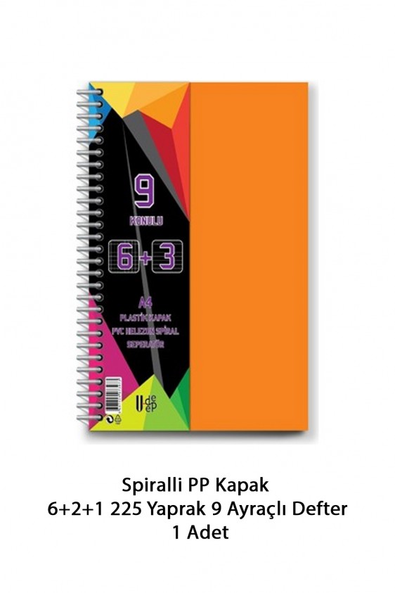 Spiralli PP Kapak 6+2+1 225 Yaprak 9 Ayraçlı Defter