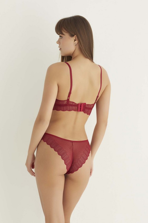 Bordo Destekli Çapraz Dantelli Bralet Takım 5527