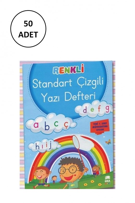 Renkli Standart Çizgili Güzel Yazı Defteri Ema Çocuk 50 Adet