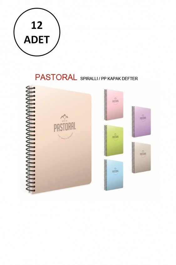 Pastoral A4 Spiralli PP Kapak Defter 96YP Çizgili 12 Adet