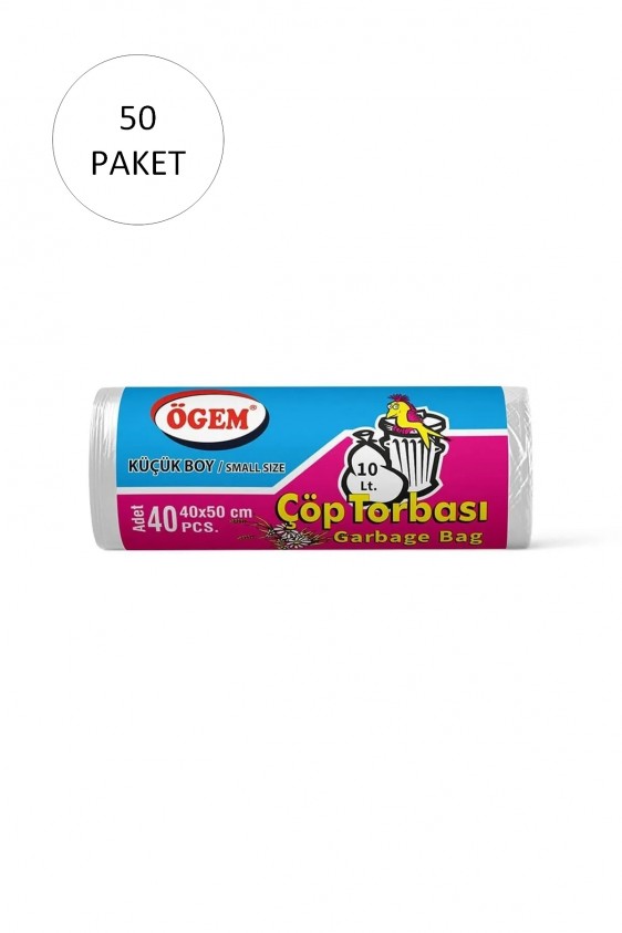 Küçük Boy Çöp Torbası 40 x 50 cm 40 Lı Rulo x 50 Paket = 2.000 Adet (Şeffaf)