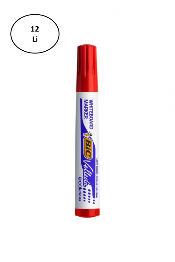 Bic Velleda 1701 Eco Yuvarlak Uç Beyaz Tahta Kalemi Kırmızı (12 Li Kutu)