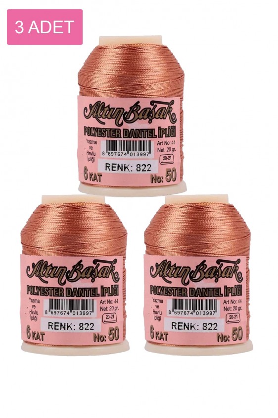 3 Adet Altınbaşak Oya ve Dantel İpi 20 gr - Royaleks - No: 822