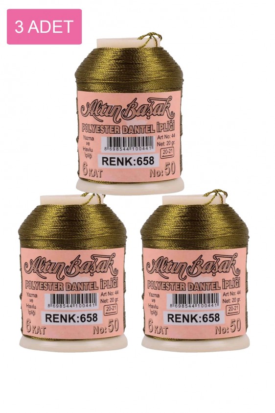 3 Adet Altınbaşak Oya ve Dantel İpi 20 gr - Royaleks - No: 658