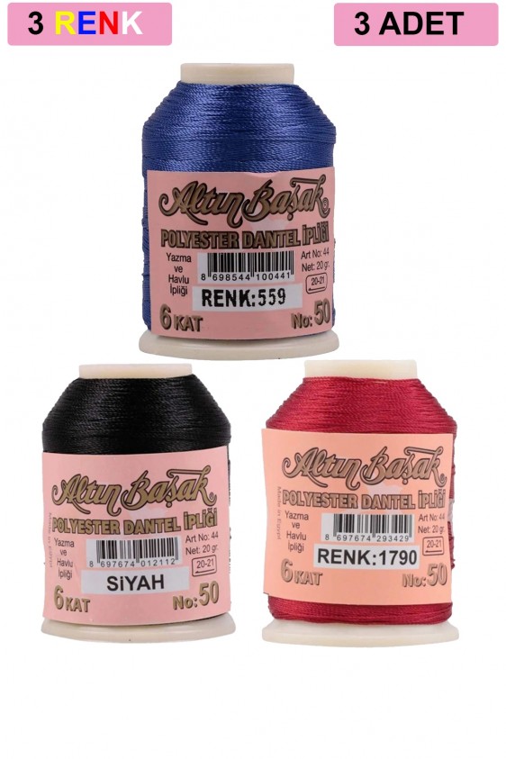 3 Adet Altınbaşak Oya ve Dantel İpi 20 gr - Royaleks - No: SİYAH - 1790 - 559