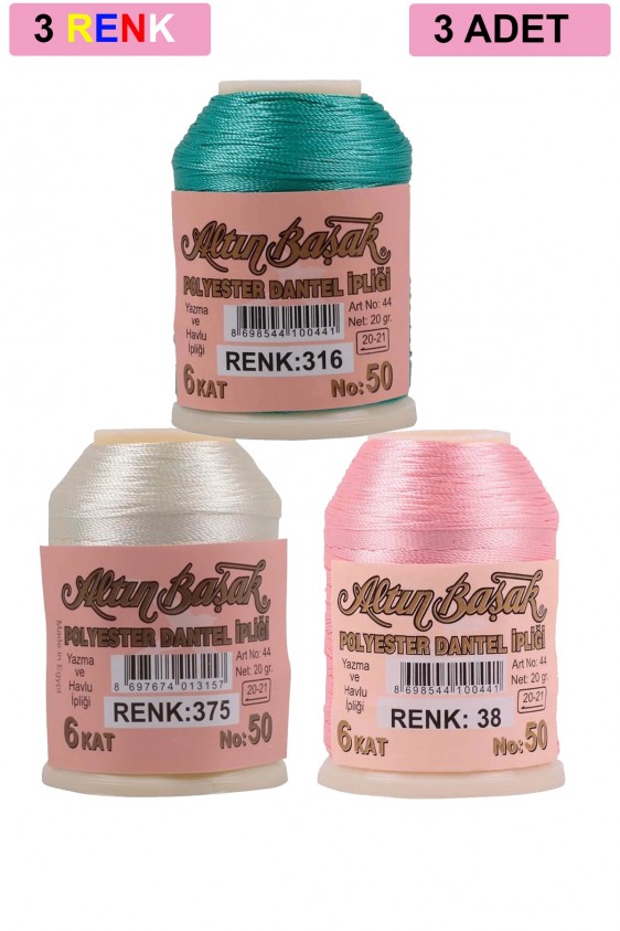 3 Adet Altınbaşak Oya ve Dantel İpi 20 gr - Royaleks - No: 375 - 038 - 316