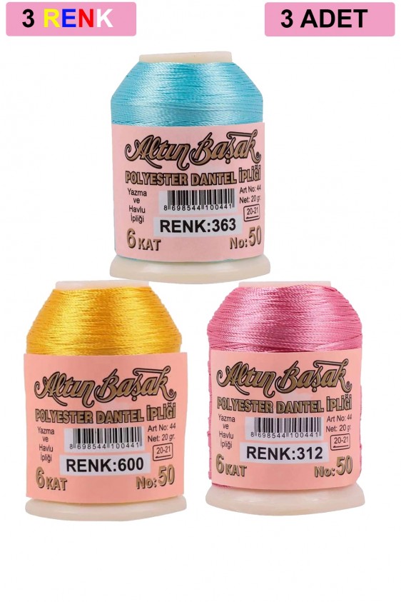 3 Adet Altınbaşak Oya ve Dantel İpi 20 gr - Royaleks - No: 600 - 312 - 363