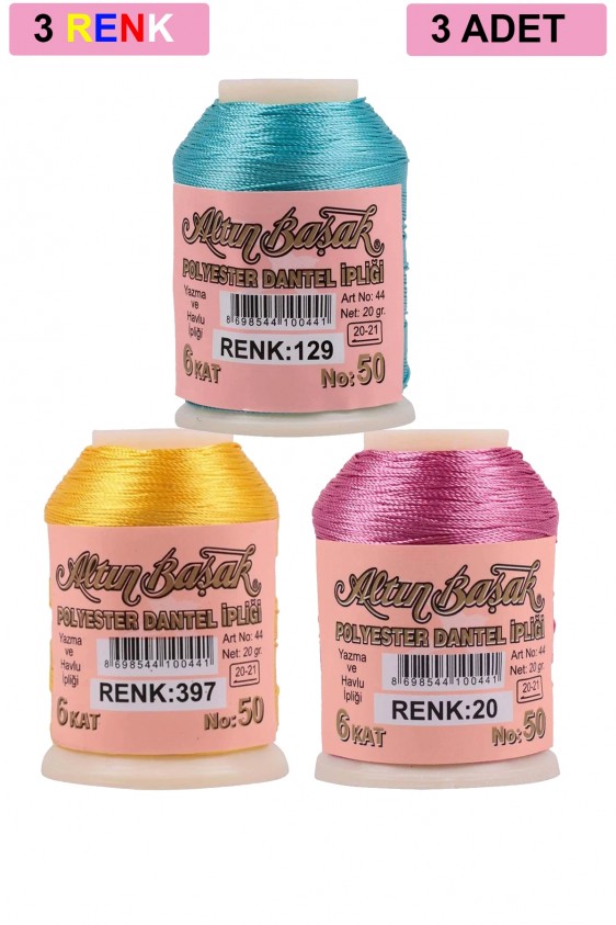 3 Adet Altınbaşak Oya ve Dantel İpi 20 gr - Royaleks - No: 397 - 020 - 129