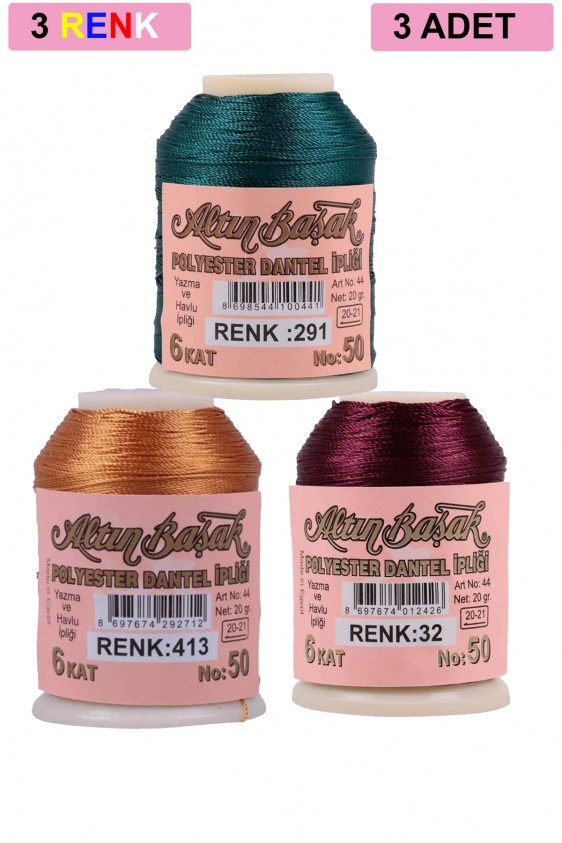 3 Adet Altınbaşak Oya ve Dantel İpi 20 gr - Royaleks - No: 413 - 032 - 291