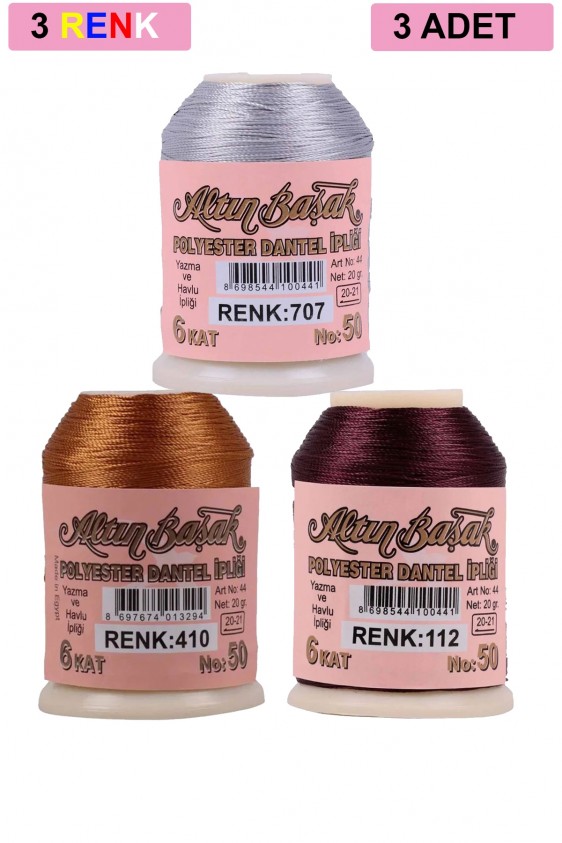 3 Adet Altınbaşak Oya ve Dantel İpi 20 gr - Royaleks - No: 410 - 112 - 707