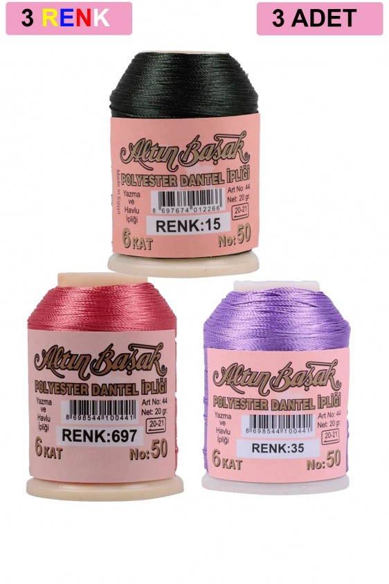 3 Adet Altınbaşak Oya ve Dantel İpi 20 gr - Royaleks - No: 697 - 035 - 015