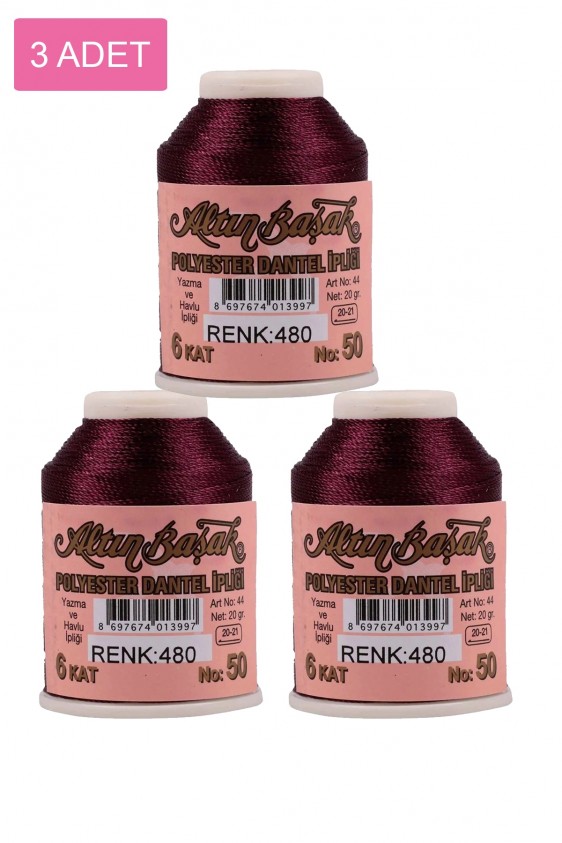 3 Adet Altınbaşak Oya ve Dantel İpi 20 gr - Royaleks - No: 480